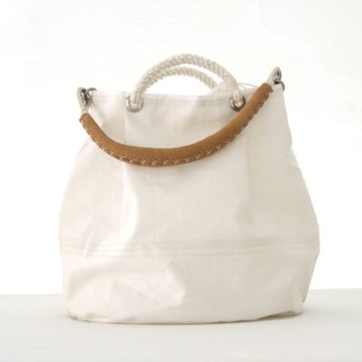 Secchiello in vela con manico in cotone e pelle beige